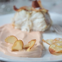 CODA DI ROSPO AFFUMICATA NELLA MIA CUCINA, CHIPS DI PATATE E MAIONESE ROSA SENZA UOVA